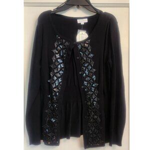 Joseph A Black Black Sequined Cardigan Sweater